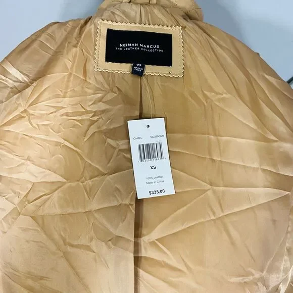 New Neiman Marcus Leather Collection Quilted Lamb Leather Trench Coat Neutral Ca - Picture 6 of 10